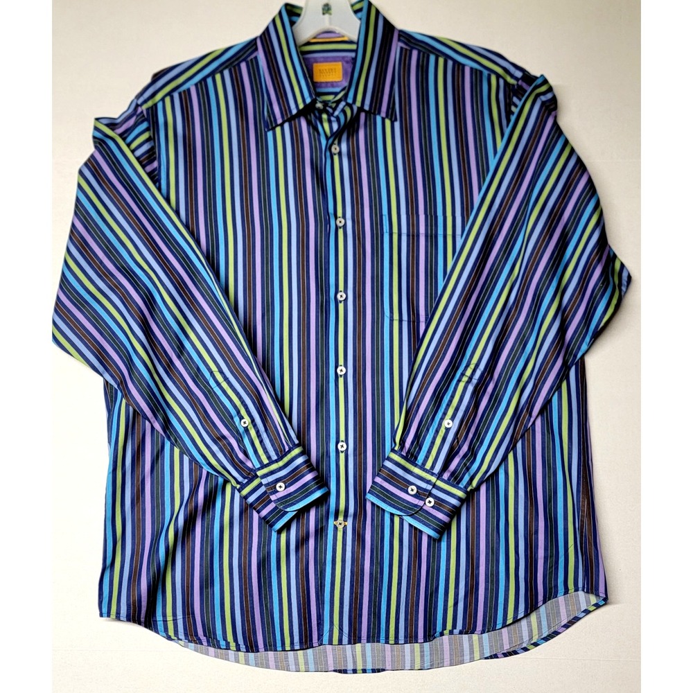 Robert Talbott Carmel Button Up Shirt Mens Large Multi Color Striped Long Sleeve